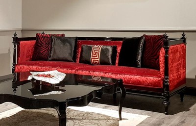 Casa Padrino canapé baroque de luxe rouge / noir - Canapé de salon fait main de style baroque - Meubles de salon baroques nobles