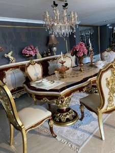 Casa Padrino conjunto de comedor barroco de lujo - 1 Mesa de Comedor y 8 Sillas de Comedor - Muebles de comedor hechos a mano en estilo barroco - Noble y Magnífico
