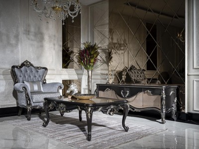 Casa Padrino Luxus Barock TV Schrank Dunkelgrau / Beige / Gold - Prunkvolles Wohnzimmer Sideboard mit 4 Türen - Barock Wohnzimmer Möbel