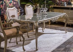 Casa Padrino table de salle à manger baroque de luxe argent - Magnifique table de salle à manger en bois massif - Meubles de salle à manger baroques - Noble et Magnifique