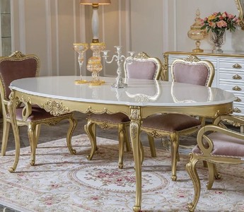 Casa Padrino tavolo da pranzo barocco di lusso bianco / oro - Tavolo da pranzo ovale in legno massello - Magnifico mobili da pranzo barocco