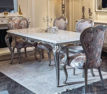 Casa Padrino tavolo da pranzo barocco di lusso bianco / argento - Tavolo da cucina fatto a mano in stile barocco - Mobili sala da pranzo barocco 