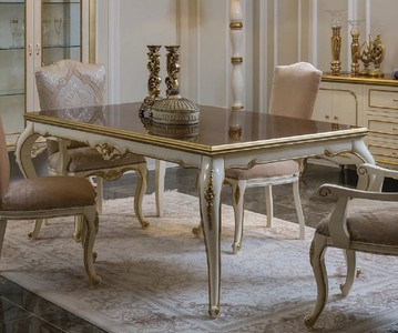 Casa Padrino tavolo da pranzo barocco di lusso marrone / bianco / oro - Tavolo da cucina in legno massello fatto a mano - Mobili per sala da pranzo barocca - Nobile e Magnifico