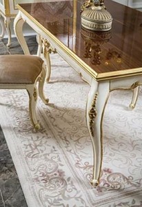 Casa Padrino Luxus Barock Esstisch Braun / Weiß / Gold - Handgefertigter Massivholz Küchentisch - Barock Esszimmer Möbel - Edel & Prunkvoll
