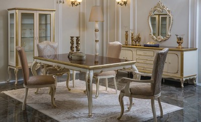 Casa Padrino Luxus Barock Esstisch Braun / Weiß / Gold - Handgefertigter Massivholz Küchentisch - Barock Esszimmer Möbel - Edel & Prunkvoll
