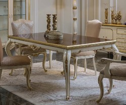 Casa Padrino table de salle à manger baroque de luxe marron / blanc / or - Table de cuisine en bois massif fait main - Mobilier de salle à manger baroque - Noble & Magnifique