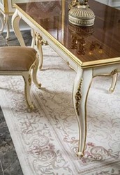 Casa Padrino table de salle à manger baroque de luxe marron / blanc / or - Table de cuisine en bois massif fait main - Mobilier de salle à manger baroque - Noble & Magnifique