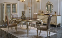 Casa Padrino table de salle à manger baroque de luxe marron / blanc / or - Table de cuisine en bois massif fait main - Mobilier de salle à manger baroque - Noble & Magnifique