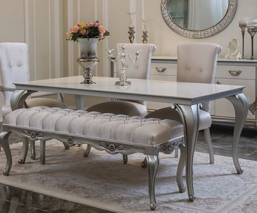 Casa Padrino tavolo da pranzo barocco di lusso bianco / argento - Elegante tavolo da cucina in legno massello in stile barocco - Mobili sala da pranzo barocco 