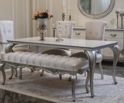 Luxus Barock Massivholz Esstisch Weiß Silber Luxury Baroque Solid Wood Dining Table White Silver