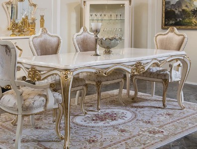 Casa Padrino tavolo da pranzo barocco di lusso bianco / oro - Nobile tavolo da pranzo in legno massello - Magnifico mobili da pranzo barocco