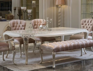 Casa Padrino tavolo da pranzo barocco di lusso bianco / beige - Nobile tavolo da pranzo in legno massello - Magnifico mobili da pranzo barocco