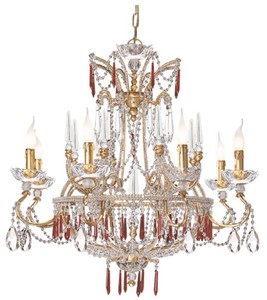Luxus Barock Kristall Kronleuchter Gold Rot Luxury Baroque Crystal Chandelier Gold Red