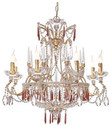 Casa Padrino lustre baroque de luxe or / rouge Ø 75 x H. 80 cm - Magnifique lustre en cristal - Qualité de Luxe