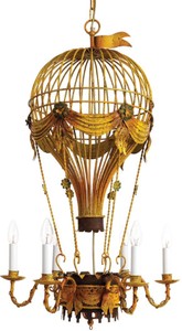 Casa Padrino lustre Art Nouveau de luxe montgolfière jaune antique / rouille / vert Ø 45 x H. 95 cm - Lustres de Salon Baroque & Art Nouveau