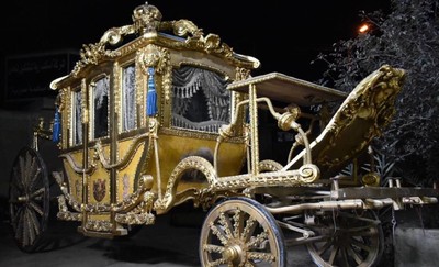 Casa Padrino Luxury Baroque King's Carriage Gold / Blue / Gray - Magnificent Horse Carriage in Baroque Style - Luxury Quality - Noble & Magnificent