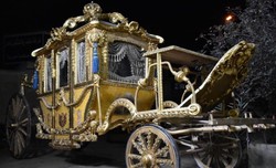 Casa Padrino carruaje del rey barroco de lujo oro / azul / gris - Magnífico carruaje de caballos en estilo barroco - Calidad de Lujo - Noble y Magnífico