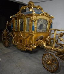 Casa Padrino carruaje del rey barroco de lujo oro / azul / gris - Magnífico carruaje de caballos en estilo barroco - Calidad de Lujo - Noble y Magnífico