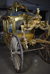 Casa Padrino carruaje del rey barroco de lujo oro / azul / gris - Magnífico carruaje de caballos en estilo barroco - Calidad de Lujo - Noble y Magnífico