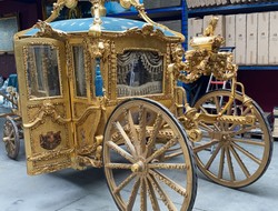 Casa Padrino carruaje del rey barroco de lujo oro / azul / gris - Magnífico carruaje de caballos en estilo barroco - Calidad de Lujo - Noble y Magnífico