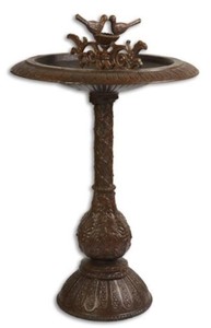 Casa Padrino bain d'oiseau Art Nouveau avec 2 oiseaux décoratifs marron H. 77,5 cm - Bain d'oiseau en fonte - Accessoires de décoration jardin & terrasse