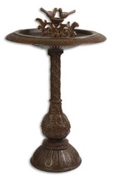 Casa Padrino bain d'oiseau Art Nouveau avec 2 oiseaux décoratifs marron H. 77,5 cm - Bain d'oiseau en fonte - Accessoires de décoration jardin & terrasse