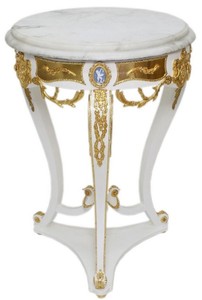Casa Padrino baroque side table white / gold - Round antique style table with marble top - Baroque living room furniture