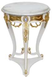 Barock Antik Stil Massivholz Beistelltisch Weiß Gold Baroque Antique Style Solid Wood Side Table White Gold