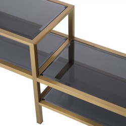 Casa Padrino armadio TV di lusso ottone / grigio 230 x 45,5 x A. 65 cm - Credenza in acciaio inox con piani in vetro fumè - Mobili soggiorno di lusso