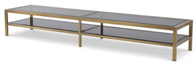 Casa Padrino armoire TV luxe laiton / gris 200 x 45 x H. 30 cm - Buffet inox avec plateaux en verre teinté - Meuble de salon luxe