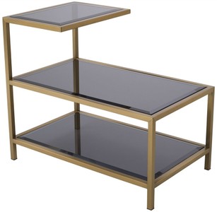 Casa Padrino table d'appoint de luxe laiton / gris 70 x 42 x H. 60 cm - Table inox avec plateaux en verre teinté - Meuble de salon luxe
