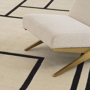 Casa Padrino alfombra de lujo crema / negro 300 x 400 cm - Alfombra de salón tejida a mano hecha de 100% lana de Nueva Zelanda - Calidad de Lujo