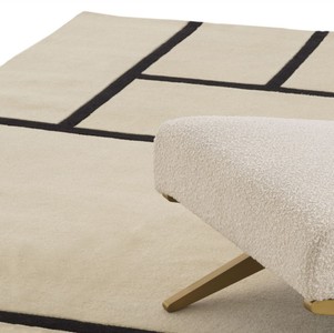 Casa Padrino Luxus Teppich Cremefarben / Schwarz 300 x 400 cm - Handgetufteter Wohnzimmer Teppich aus 100% Neuseeland Wolle - Luxus Qualität