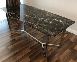 Casa Padrino luxury dining table black / silver 200 x 100 x H. 75 cm - Modern kitchen table with marble table top and stainless steel frame - Luxury dining room furniture