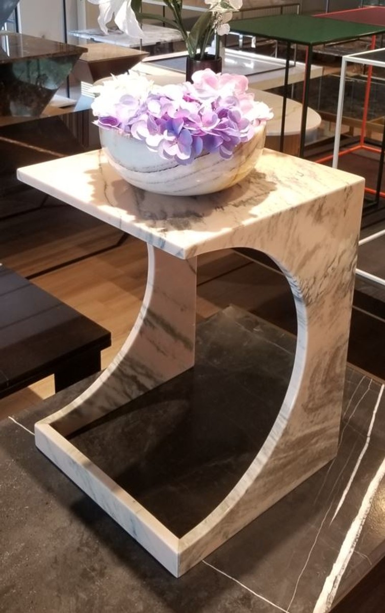 Luxus Marmor Beistelltisch Blumentisch Weiß Grau Luxury Marble Side Table Flower Table White Gray