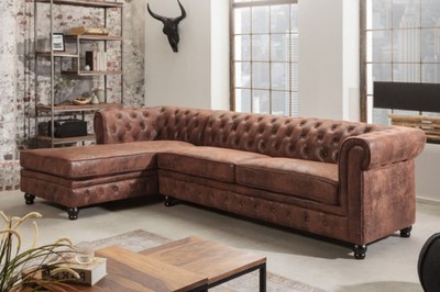 Casa Padrino Chesterfield Ecksofa Links Antik Braun - Microfaser Wohnzimmer Sofa - Chesterfield Wohnzimmer Möbel