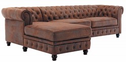 Casa Padrino divano ad angolo Chesterfield sinistra marrone antico - Divano da soggiorno in microfibra - Mobili da Soggiorno Chesterfield