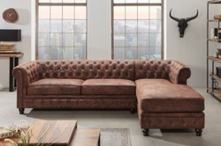 Casa Padrino sofá de esquina Chesterfield derecha marrón antiguo - Sofá de microfibra para sala de estar - Muebles de Sala de Estar Chesterfield