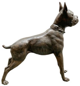 Casa Padrino Luxus Bronze Skulptur Boxer Hund Bronzefarben 85 x 28 x H. 95 cm - Bronze Dekofigur - Wohnzimmer Dekofigur - Luxus Wohnzimmer Deko Accessoires