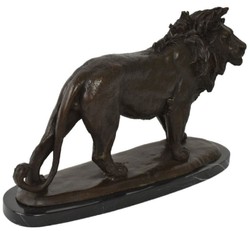 Luxus Deko Bronze Skulptur Figur mit Marmosockel Löwe Luxury Decorative Bronze Sculpture Figure Lion with Marble Base 