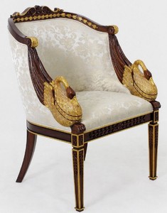 Casa Padrino poltrona barocco di lusso argento / crema / marrone scuro / oro - Poltrona da soggiorno fatta a mano con motivo elegante e cigni decorativi - Mobili Barocchi - Nobile e Magnifico