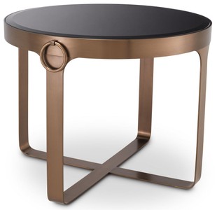 Casa Padrino table d'appoint de luxe cuivre / noir Ø 60 x H. 47 cm - Table ronde en acier inoxydable avec plateau en verre - Meubles de salon - Meubles de Luxe