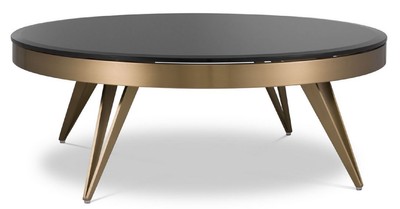 Luxus Edelstahl Couchtisch mit Glasplatte Messing Schwarz Luxury Stainless Steel Coffee Table with Glass Top Brass Black