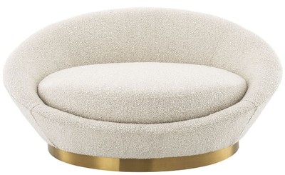 Casa Padrino Luxus Sofa Cremefarben / Messing Ø 147 x H. 74 cm - Rundes Wohnzimmer Sofa - Rundsofa - Wohnzimmer Möbel