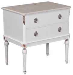 Casa Padrino comodino barocco di lusso bianco / crema / oro antico / argento - Comodino fatto a mano in legno massello con piano in marmo - Mobili camera da letto barocco