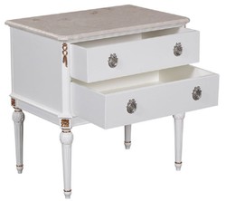 Casa Padrino comodino barocco di lusso bianco / crema / oro antico / argento - Comodino fatto a mano in legno massello con piano in marmo - Mobili camera da letto barocco