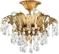 Casa Padrino lampada di copertura in cristallo barocco di lusso oro Ø 30 x A. 26 cm - Lampada di copertura soggiorno barocco - Lampada di copertura hotel barocco - Mobili Barocchi
