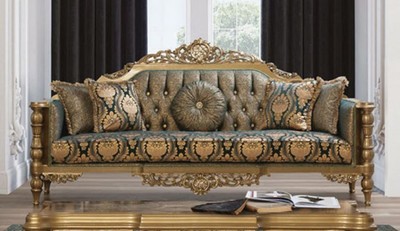 Casa Padrino canapé baroque de luxe vert / or - Magnifique canapé de salon avec motif élégant et coussins décoratifs - Mobilier de salon baroque