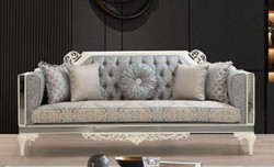 Barock Wohnzimmer Sofa Antik Stil Sofa Grau Beige Weiß Baroque Living Room Sofa Antique Style Sofa Gray Beige White