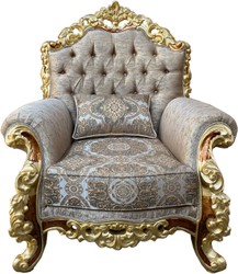 Casa Padrino poltrona barocca di lusso modello crema / oro / marrone / oro - Sontuosa poltrona da soggiorno con cuscino decorativo - mobili barocchi